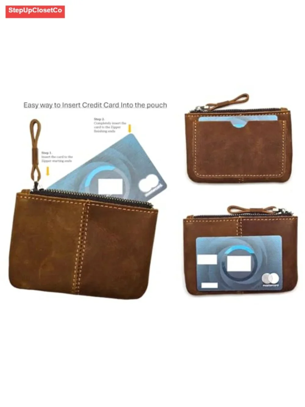 Genuine Leather Coin Purse Pouch Wallet with Zipper Handle